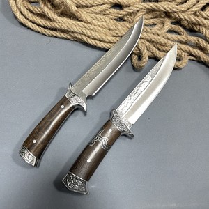 Couteau de chasse à double tête en acier gaufré sur les fesses et traversin Couteau de porte extérieur à lame fixe de survie en camping avec gaine en nylon noir - Product Image 4