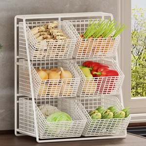 Cestino Portaoggetti in Metallo per <span class=keywords><strong>Cucina</strong></span>, Design a Tre Livelli Compartimentato, Rimovibile, Grande Capacità per Verdura, Frutta e Snack - Product Image 2