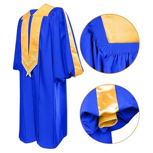 Robe de Chorale Unisexe Personnalisée Broderie Respirante Manches Plissées Robe de Gloire en Polyester Uniforme d'Église avec Étole en Satin Doré - Product Image 2