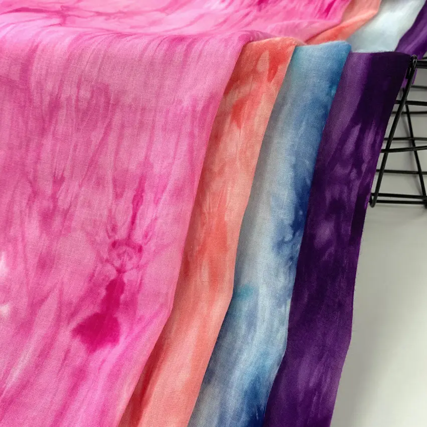 100 вискоза, ткань с принтом Tie Dye, Фейдер-бар, саржевый тканый материал для блузки, рубашек, платьев