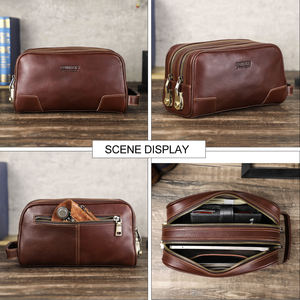 Pochette da <span class=keywords><strong>Uomo</strong></span> Personalizzata Antifurto con Manico e Serratura, Borsa a Mano Casual da <span class=keywords><strong>Uomo</strong></span> in Vera Pelle Conciata al Vegetale con Doppia Cerniera - Product Image 2