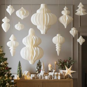 Lanterna di Carta a Nido d'Ape 3D Bianca, Ornamento Sospeso Ecologico e Riutilizzabile, Decorazione per Interni, Natale, Capodanno, Festività - Product Image 1