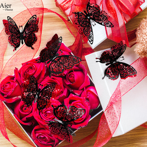 Aierflorist 6 Pcs/BAG <span class=keywords><strong>Série</strong></span> Saint Valentin Flash 3D Bouquet de Fleurs Décoration Fête de Mariage ou Gâteau Papillon Creux Décoratif - Product Image 4