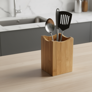 Porte-ustensiles en bambou, hauteur 6-7,9 pouces, design minimaliste, rangement de cuisine, autoportant, écologique - Product Image 2