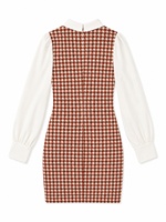 Nouvelle robe courte décontractée pour femme, motif pied-de-poule, col contrastant, manches longues, coupe ajustée, effet deux pièces