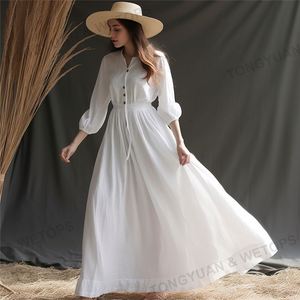 <span class=keywords><strong>Abito</strong></span> personalizzato di alta qualità Plus Size Maxi abbigliamento estivo a forma di smock vita tinta unita bianco cotone lino taglie forti abiti da <span class=keywords><strong>donna</strong></span> - Product Image 5