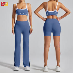 Ensemble de yoga Allure Body pour femmes, 2 pièces, couleur unie, surpiqûres contrastées, col rond, vêtements de fitness hautement élastiques pour le printemps et l'été - Product Image 5