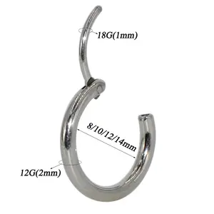 Surgical Steel Ear Cartilage Piercing Nose Hinged Clicker Tragus Helix Septum 12G Hoop Earring Body Piercing Jewelry Wholesale