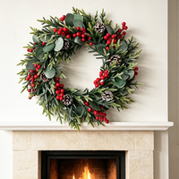 Handgefertigter Künstlicher Kiefer-Weihnachtskranz mit Roten Beeren, Eleganter Weihnachtskranz für Haustür, Feiertagsdekoration für Zuhause und Wand
