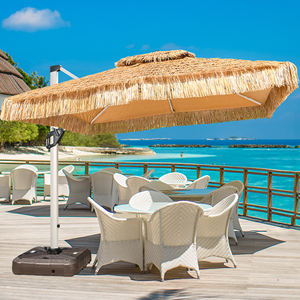 Resort Thatch Patio <strong>Umbrella</strong> Outdoor <strong>Parasol</strong> Cantilever Restaurant LED Light <strong>Umbrella</strong> &amp; Base - Product Image 3
