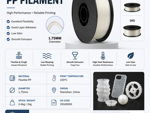 Filamento de Impresora 3D de PP Flexible de Etiqueta Neutra, 1.75mm, 0.4kg-1kg, Color Crudo, Moldeable a 220C, para Lápiz 3D e Impresora - Product Image 5