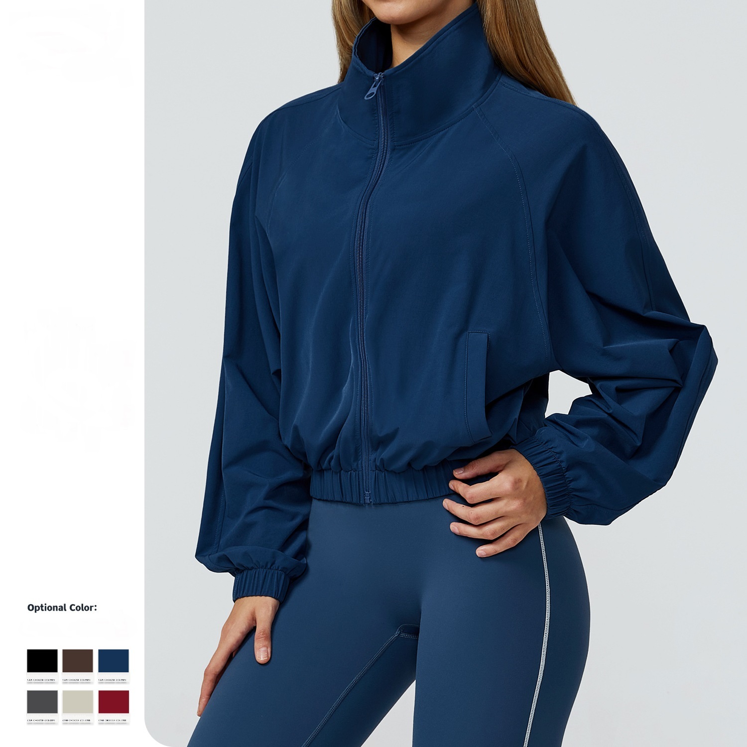 Quick Dry Stand Collar Full Zip up Women Jackets Custom Plain Long Sleeve Gym Workout Yoga Tops with Pockets