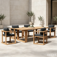Ensemble de meubles de jardin en teck pour patio, table et chaises de salle à manger d'extérieur pour hôtel, meubles de patio pour villa, meubles d'extérieur pour restaurant
