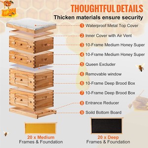 Equipo de Apicultura: <span class=keywords><strong>Colmena</strong></span> de Abejas de Madera de 4 Niveles y 10 Cuadros - Product Image 5