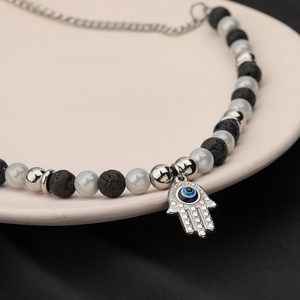 Artisanat <span class=keywords><strong>Loup</strong></span> <span class=keywords><strong>Oeil</strong></span> d'Horus Noir Turquoise Hip Hop Perle Couple Clavicule Chaîne Collier Bijoux de Mode Grande marque usine OEM - Product Image 4