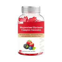 Gummies de complément alimentaire au complexe de glycinate de magnésium 400 mg, avec extrait d'ashwagandha et de mélisse, saveur fruits rouges mélangés, 60 unités