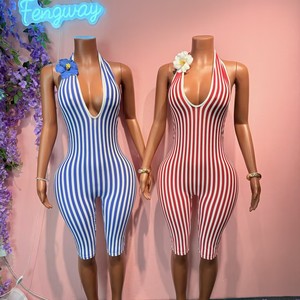 Abbigliamento Estivo Donna 2026: Body Sexy con Stampa a Righe, Tuta Intera Senza Schienale, Abbigliamento Casual Streetwear, Jumpsuit Aderente - Product Image 2