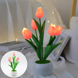 Hot Bán Lãng Mạn Nhựa Nhân Tạo Đặt Trang Trí Hoa Trang Trí Bình Hoa Trang Trí <span class=keywords><strong>LED</strong></span> Tulip Ánh Sáng Ban Đêm Chậu Cây Cô Gái Món Quà - Product Image 3