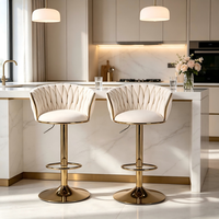 Tabouret de bar de luxe léger avec dossier en velours tissé, siège rotatif, hauteur réglable, base en métal doré pour la décoration de bar à domicile