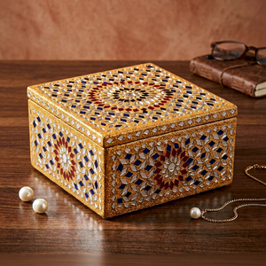 Handcrafted MDF Jewellery <b>Box</b> Geometric Mosaic <b>Trinket</b> Storage <b>Box</b> Decorative Keepsake Gift <b>Box</b> Vintage Home Decor - Product Image 1