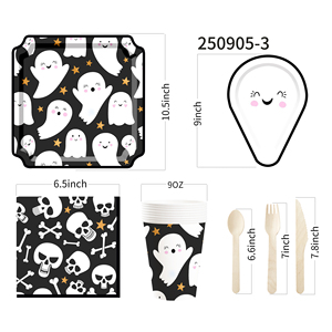 ชุดอุปกรณ์บนโต๊ะอาหารฮาโลวีน DAMAI แบบกำหนดเองพร้อมลายผี ประกอบด้วยจานกระดาษและแก้วกระดาษแบบใช้แล้วทิ้งสำหรับงานปาร์ตี้ฮาโลวีน - Product Image 6