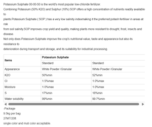 Sulfate <span class=keywords><strong>de</strong></span> <span class=keywords><strong>potassium</strong></span> granulaire, sulfate <span class=keywords><strong>de</strong></span> <span class=keywords><strong>potassium</strong></span> K2SO4, engrais, sulfate <span class=keywords><strong>de</strong></span> <span class=keywords><strong>potassium</strong></span> 100% soluble dans l'eau - Product Image 6