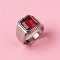Bague en acier inoxydable et titane avec pierre précieuse colorée à finition brillante pour homme