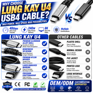 LUNG KAY OEM ODM USB4 Cable 40Gbps 240W Fast <b>Charging</b> 8K 60Hz Video USB C to USB C Cable Nylon Braided Data Cord for Laptop - Product Image 3