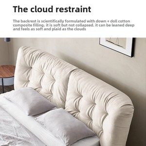 Đám Mây Giường Đơn Giản Phong Cách Hiện Đại Với Wabi-Sabi Khái Niệm Ánh Sáng Sang Trọng Kem Thiết Kế Vải Giường Khung Gỗ Cho Thạc Sĩ Phòng Ngủ - Product Image 2