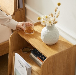 M2021 Rattan Nightstand <strong>OAK</strong> Wood Side <strong>Table</strong> with 1 <strong>Drawers</strong> Wooden <strong>End</strong> <strong>Table</strong> Square Bedside <strong>Table</strong> with Open Storage for Bedroom - Product Image 6
