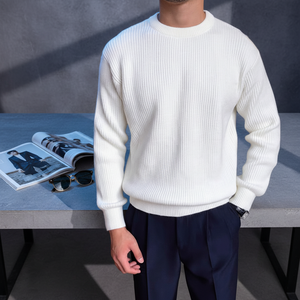 <span class=keywords><strong>Pull</strong></span> en coton léger <span class=keywords><strong>blanc</strong></span> 250 g/m² pour homme, col rond, tricot fin 12GG, respirant, style minimaliste américain, <span class=keywords><strong>pull</strong></span> léger <span class=keywords><strong>blanc</strong></span> - Product Image 3