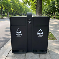 Poubelle de recyclage à double compartiment en acier inoxydable, debout, pour l'extérieur, avec cendrier central, pour les parcs publics, les allées, les espaces commerciaux