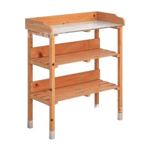 Wooden Multi Tier Shelf 3 Floors With <b>Hooks</b> For <b>Garden</b> Tools And Plants Storage Outdoor Use - Product Image 5