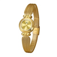 Montre pour femme en maille dorée, petit boîtier rond, cadran perlé, élégante montre-bracelet à quartz analogique, décor nœud, montre décontractée pour femme, cadeau