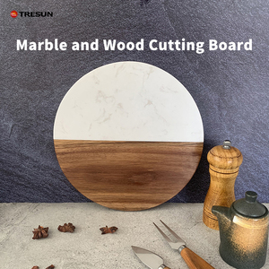 Round <b>Large</b> Natural Acacia <b>Marble</b> Spliced Non-Toxic Eco-Friendly Reusable Cutting Board & Cheese Board Home Kitchenware - Product Image 3