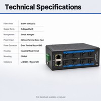 Switch Gigabit Industrial Simple Administrado, 8 Puertos SFP, 2 Puertos RJ45, Fibra Ethernet, Carcasa Metálica para Riel DIN