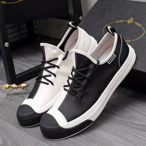 Chaussures pour hommes tendance printemps-été, style coréen, respirantes, souples, en cuir véritable, blanches, à lacets, décontractées - Product Image 6