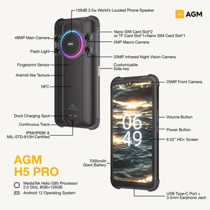 Teléfono Resistente <span class=keywords><strong>AGM</strong></span> <span class=keywords><strong>H5</strong></span> <span class=keywords><strong>Pro</strong></span> Versión EU con Cámara de Visión Nocturna, 8GB+128GB, Identificación por Huella Dactilar, Teléfonos Móviles Resistentes - Product Image 2
