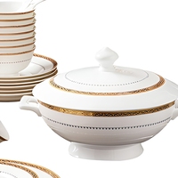 Service de table de luxe européen 60 pièces pour 8-10 personnes, bord doré et motifs en relief peints à la main, sans plomb ni chrome, qualité alimentaire, pour banquets/cadeaux