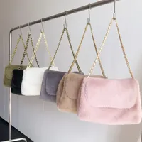 Sacs à bandoulière en peluche pour femmes, design de luxe, sacs sous le bras en fausse fourrure, sacs à main fourrés simples avec chaîne pour femmes, sacs fourre-tout tendance hiver
