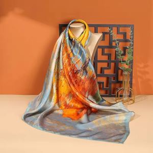 High-End Luxury <b>Large</b> Square Vintage 100% Mulberry Summer Multi-Functional Skin Friendly Sun Protection Silk <b>Scarf</b> - Product Image 2