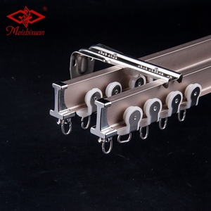 Iksun รางผ้าม่านโค้งงอได้ติดเพดานสีโรสโกลด์รางผ้าม่านโลหะแบบเงียบสองชั้น - Product Image 2