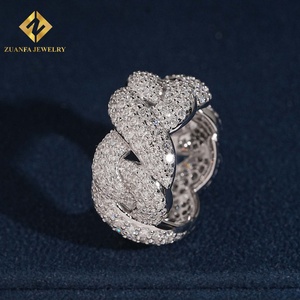 Iced Out Cuban <b>Ring</b> Lab Grown Diamond S925 <b>Thick</b> Twisted Band Hip Hop Men Statement Bling <b>Ring</b> - Product Image 1