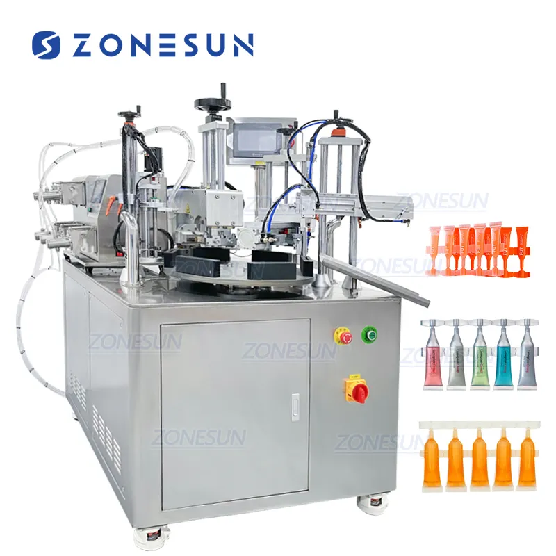 ZONEUSN ZS-FS50U 5 kafaları seramik pompa Monodose şerit tüp tek doz plastik ampul doldurma kapaklama makinesi