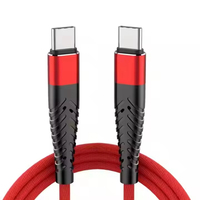 Kabel pengisi daya Tipe C ke Tipe C, kualitas terbaik ekor ikan Universal menggunakan 1m 3A 60W kepang nilon QC pengisian cepat