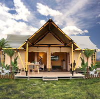 Cabane de glamping avec salle de bain, tentes Safari Lodge en toile et bois, pour hôtels, resort de luxe avec extérieur, pour maisons personnalisées