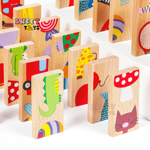 Juguete de rompecabezas de animales de dominó de madera, bloques de construcción de Educación Temprana, juguete de entrenamiento sensorial Montessori de madera para niños - Product Image 5