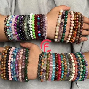 Contas de cristal de quartzo de pedra natural, pulseiras de pedras naturais de 6mm 8mm, contas de águo, artesanal, bracelete de pedra preciosa para mulheres e homens