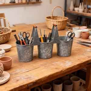 Juego de Macetas de Metal Galvanizado <span class=keywords><strong>Triple</strong></span> con Asa, Juego de Macetas Rústicas <span class=keywords><strong>para</strong></span> Jardín del Hogar, Juego de Macetas de Hierro Galvanizado de 3 Secciones - Product Image 6