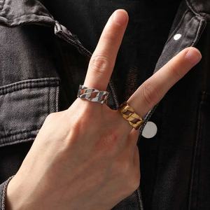 Anillo de Dedo JUSTOP de Acero Inoxidable con Baño de Oro de 18K, Diseño Clásico de Esqueleto, Cadena Cúbica, Antideslustre, para Hombre, para Compromiso y Aniversario - Product Image 2